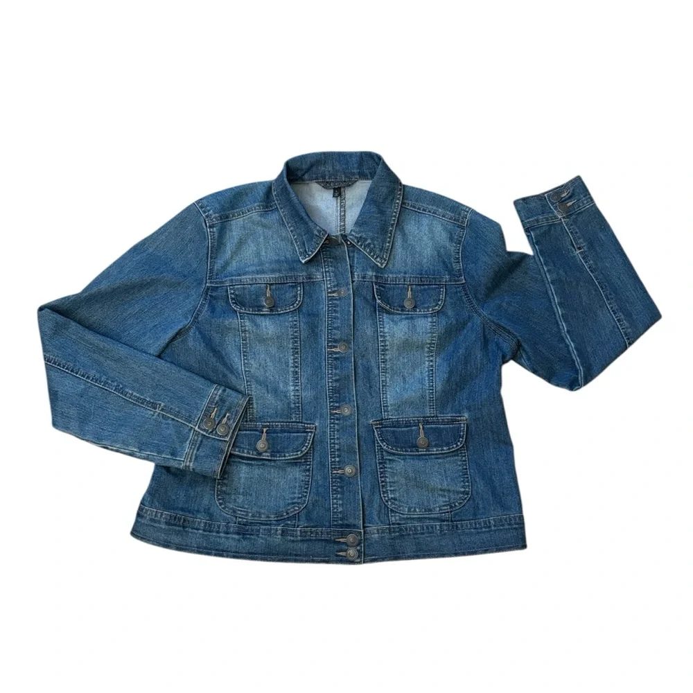 Baccini Cropped‎ Blue Denim Jean Jacket Size L